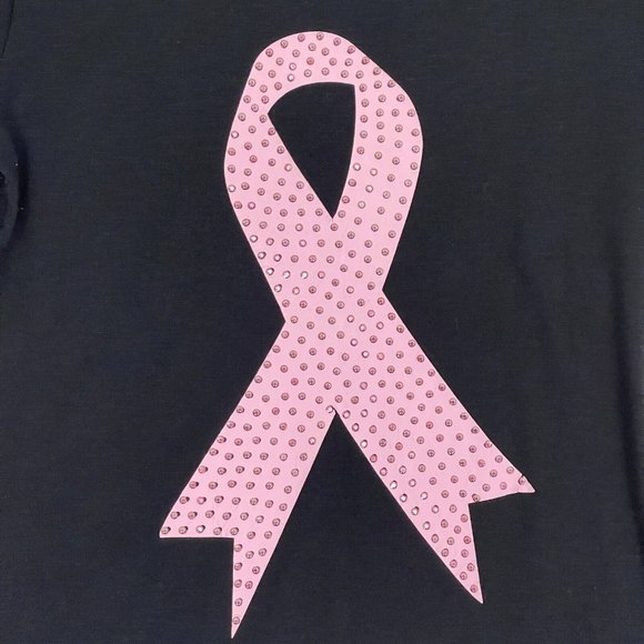Ultra Flirt Pink Ribbon Pink Studs Black Short Sleeve Top Women's Size Small - Picture 2 of 8